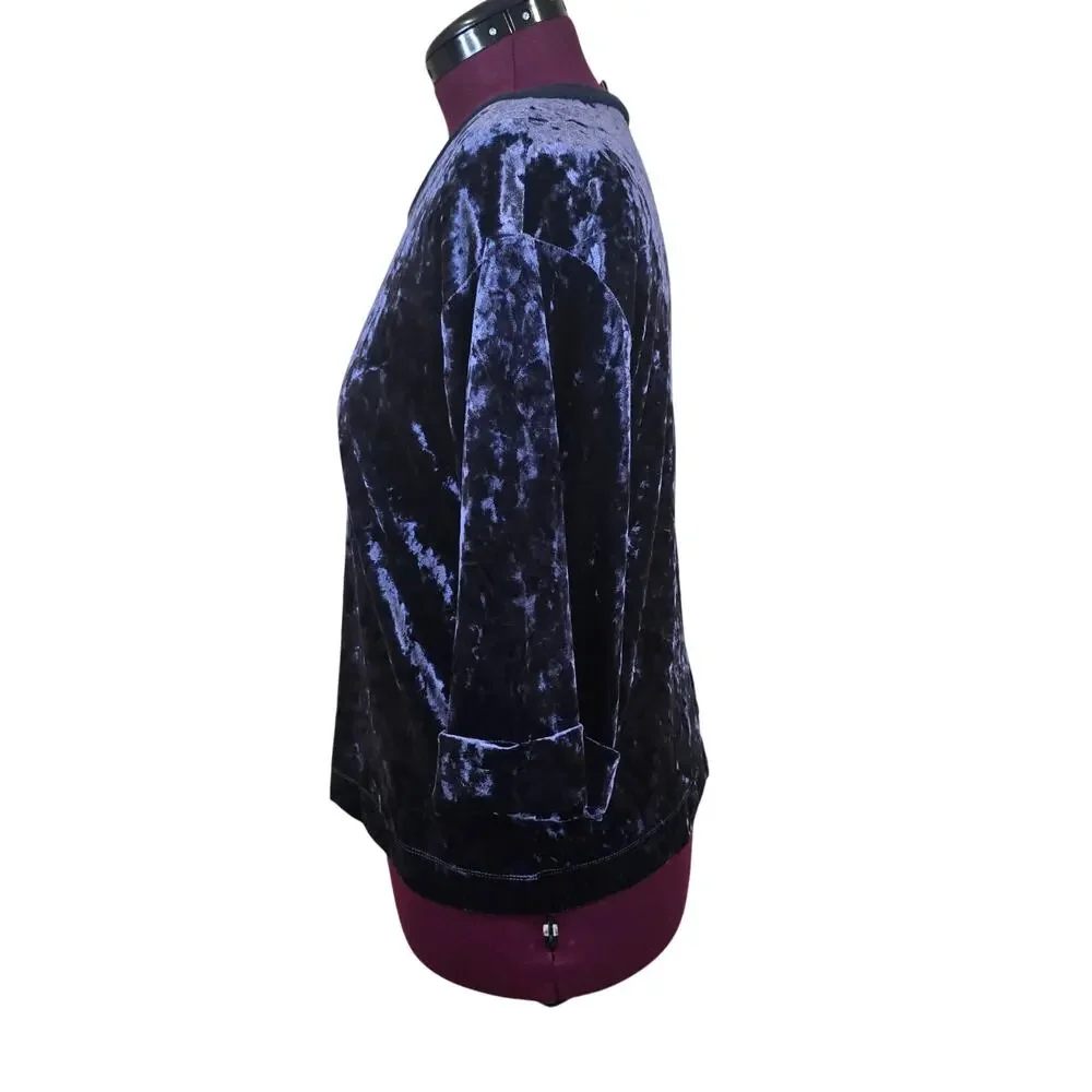 Women's Supplies Blue Crushed Velvet 3/4 Sleeve Blouse Top | Size Large - Picture 2 of 10